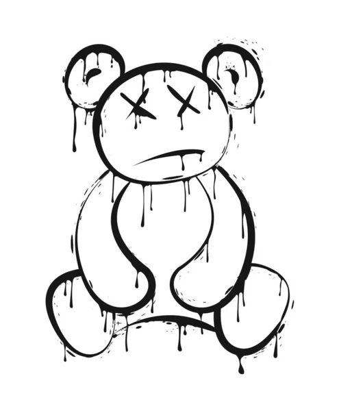 Teddy Bear Illustration Graffiti Street Art Style Melts Dripping Vector — Stock Vector