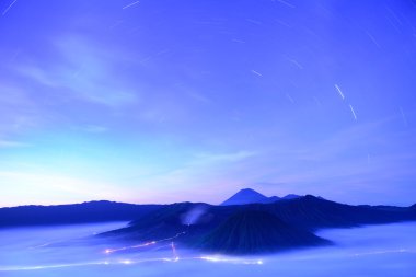 Star trail at Bromo mountain clipart