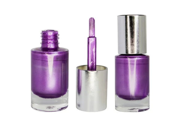 Фиолетовый Лак Ногтей Бутылка Изолирована Белом Стеклянная Бутылка Кисть — стоковое фото