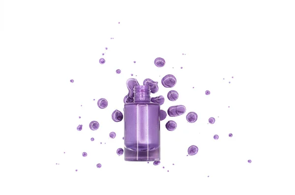 Бутылка Фиолетового Лака Ногтей Шпильками Изолированная Белом Фоне Пространство Копирования — стоковое фото