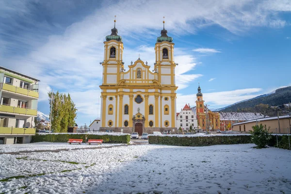 Wilten Abbey Basilica Sněhem Innsbruck Tyrolsko Rakousko — Stock fotografie