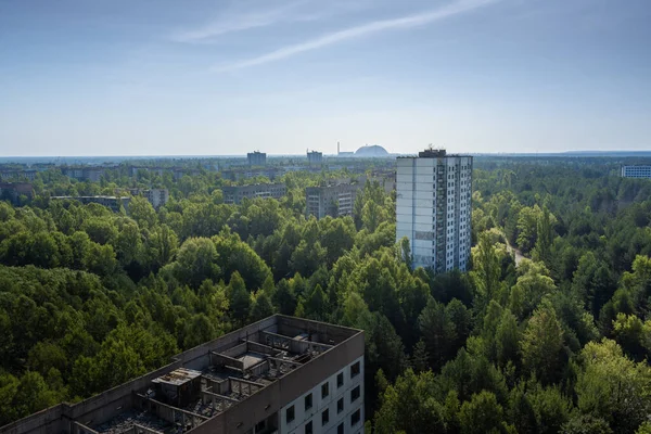 Vista Aérea Zona Exclusão Pripyat Chernobyl Com Reator Central Nuclear — Fotografia de Stock