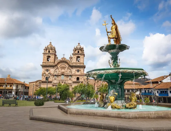 Fontaine Inca Église Iglesia Compania Jesus Plaza Armas Place Principale — Photo
