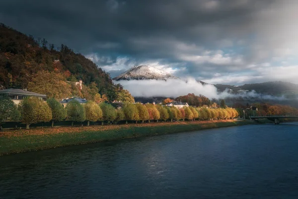 Farverig Udsigt Salzach Floden Gaisberg Bjerget Salzburg Østrig - Stock-foto