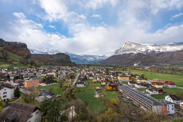 Letecký Pohled Balzery Alpami Balzers Lichtenštejnsko — Stock fotografie