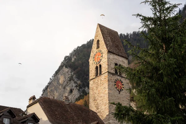 Unterseen Church Tower Interlaken Švýcarsko — Stock fotografie