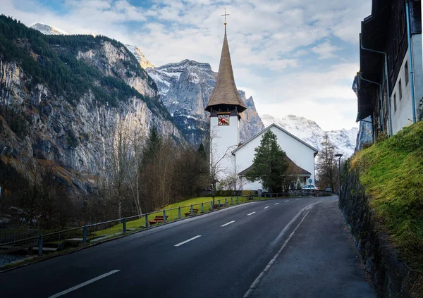 Kostel Lauterbrunnen Village Lauterbrunnen Švýcarsko — Stock fotografie