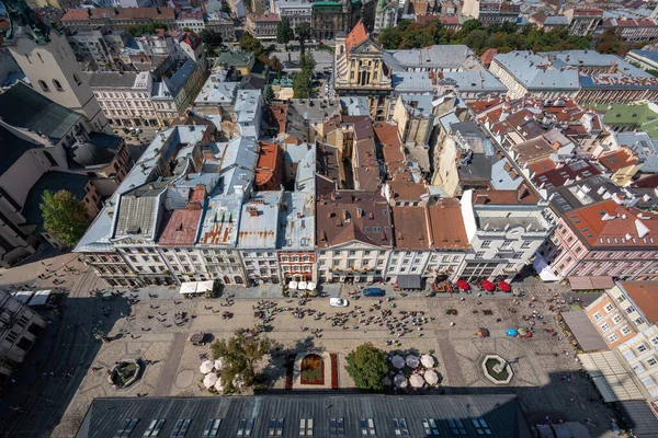 Flybilde Lviv Rynonogplassen Lviv Ukraina – stockfoto