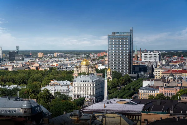 Vista Aérea Riga Com Natividade Cristo Catedral Ortodoxa Monumento Liberdade — Fotografia de Stock
