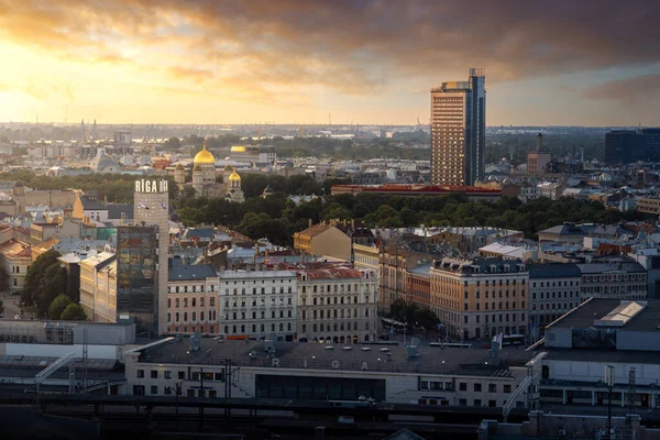 Aerial View Riga Sunset Nativity Christ Orthodox Cathedral Riga Latvia — Stock Photo, Image