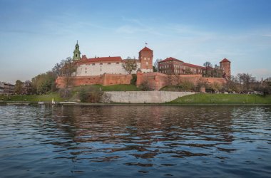 Wawel Kalesi Skyline ve Vistula Nehri - Krakow, Polonya