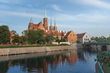 Katedral Adası (Ostrow Tumski) Kutsal Haç Koleji Kilisesi ve Vaftizci Aziz John Katedrali ile Skyline, Polonya