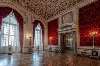 Kopenhag, Danimarka - 28 Haziran 2019 Christiansborg Sarayı Kadife Odası - Kopenhag, Danimarka