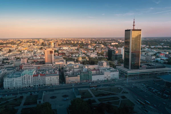 Flygfoto Över Warszawa Stad Vid Solnedgången Warszawa Polen — Stockfoto