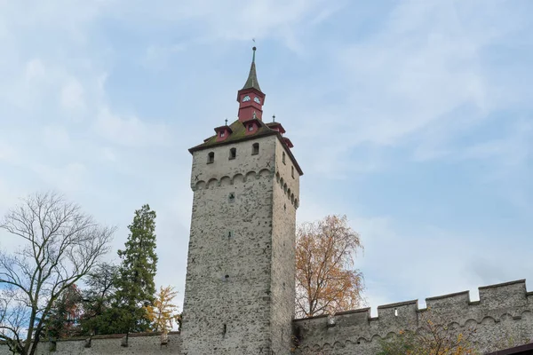 Torre Avvistamento Torre Heu Wachtturm Luzern Musegg Wall Museggmauer Lucerna — Foto Stock