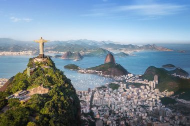 Aerial view of Rio with Corcovado Mountain, Sugarloaf Mountain and Guanabara Bay - Rio de Janeiro, Brazil clipart