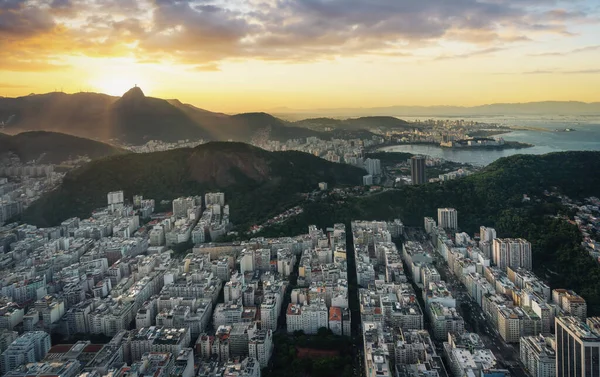 Aerial View Copacabana Sunset Corcovado Mountain Rio Janeiro Brazil —  Fotos de Stock
