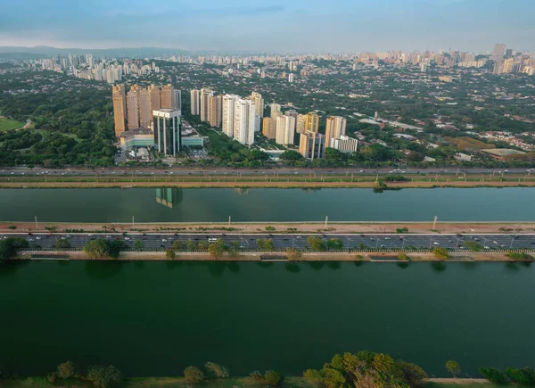 Aerial View Pinheiros River Usp Olympic Lane Engenheiro Billings Avenue — Zdjęcie stockowe