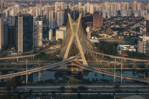 Αεροφωτογραφία Της Γέφυρας Octavio Frias Oliveira Ponte Estaiada Πάνω Από — Φωτογραφία Αρχείου