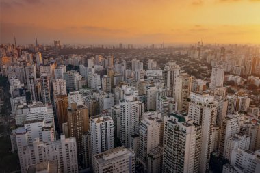 Aerial View of Santa Cecilia neighborhood at sunset - Sao Paulo, Brazil