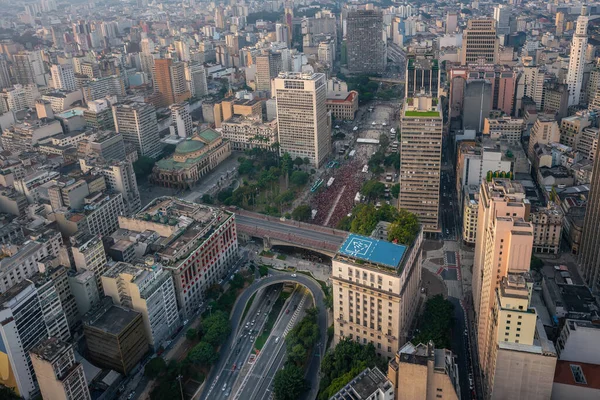 Aerial View Sao Paulo Historic City Center Vale Anhangabau Viaduto — Stok fotoğraf