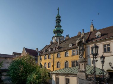 John of Nepomuk Statue and Michael's Gate tower - Bratislava, Slovakia