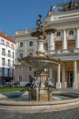 Ganymedes Fountain in front of Slovak National Theater Historical Building - fountain created by V. Tilgner, 1888 - Bratislava, Slovakia