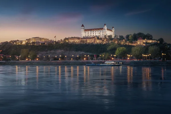 Bratislava Skyline with Bratislava Castle at night - Bratislava, Slovakia