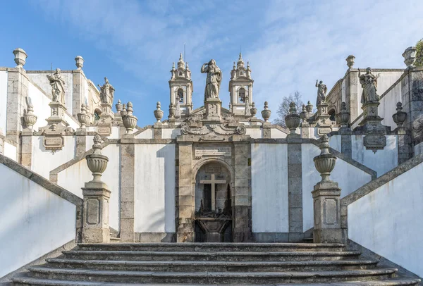 Braga Portugal Février 2020 Fontaine Foi Aux Trois Vertus Escalier — Photo