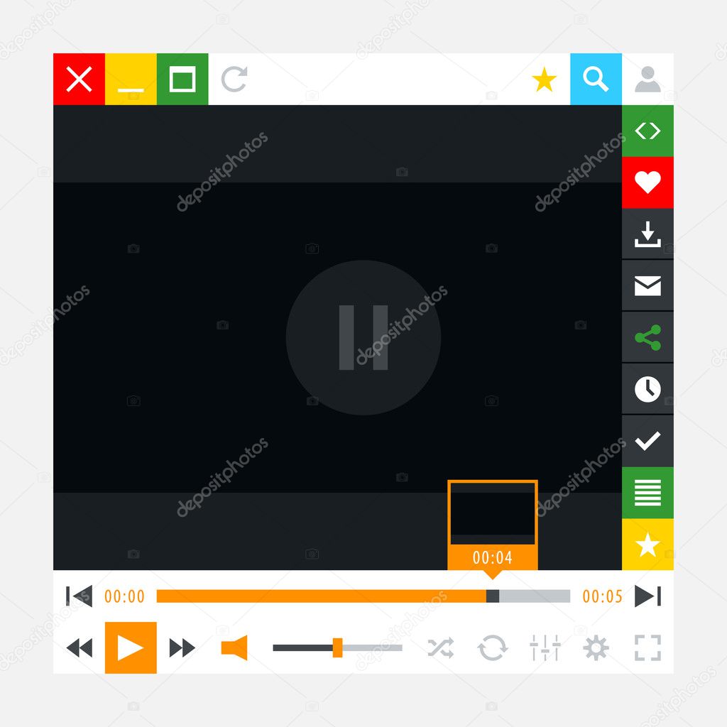 Media player with video loading bar and additional movie buttons.