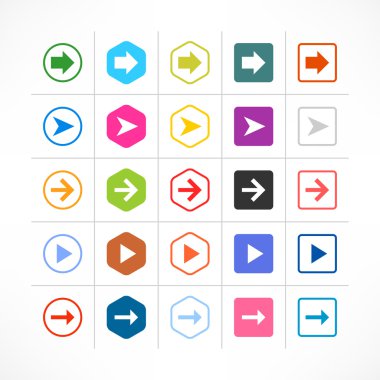 ok piktogram ayarlayın. basit kayıt web simgesi beyaz arka plan üzerinde renkli. Modern çağdaş sağlam düz düz mono minimal tarz.
