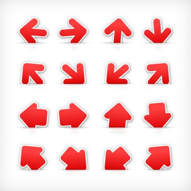 Kırmızı ok işareti etiket kesim cep üzerine kağıt.