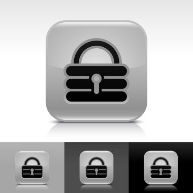 kilit parlak web düğme siyah işareti ekleyin. Yuvarlatılmış Kare şeklin gölge ve yansıma beyaz, gri ve siyah arka plan üzerinde simgesiyle
