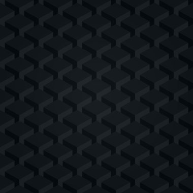 Seamless pattern black background. Dark surface with 3-D effect cubes in perspective. Old retro wallpaper with repetition geometric shape. clipart