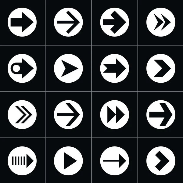 16 arrow pictogram in circle sign set — Stock Vector