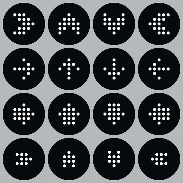 Señal de flecha pantalla digital. Popular icono monocromo estilo retro. Simple círculo forma botón de Internet sobre fondo gris . — Archivo Imágenes Vectoriales