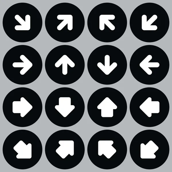 Icono de flecha conjunto sólido, llano, signo web de color monocromo. Botón de forma de círculo mínimo simple sobre fondo gris . — Vector de stock