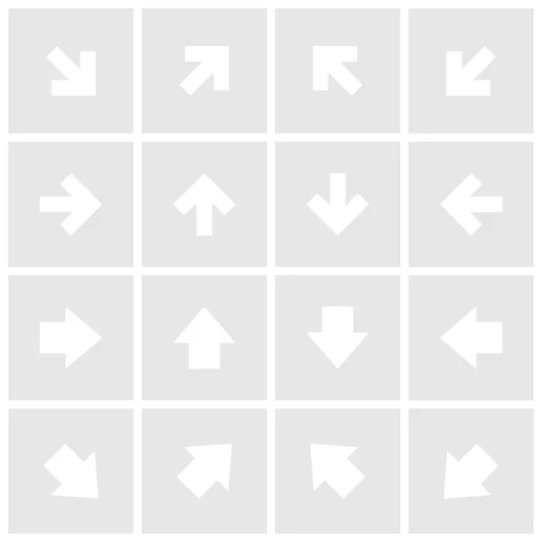 Signo de flecha icono blanco popular. Botón de internet de forma cuadrada simple sobre fondo gris . — Vector de stock