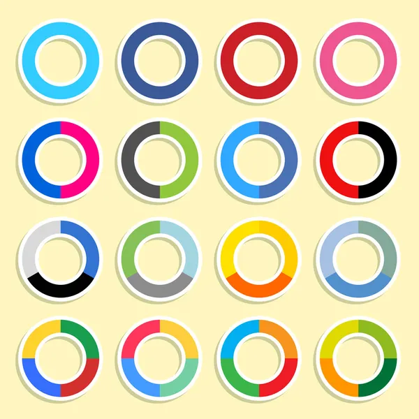 16 simple icono de redes sociales populares. Color anillo formas botón de Internet trazo blanco y sombra caída sobre fondo amarillo. Estilo de baldosas planas sólidas . — Vector de stock