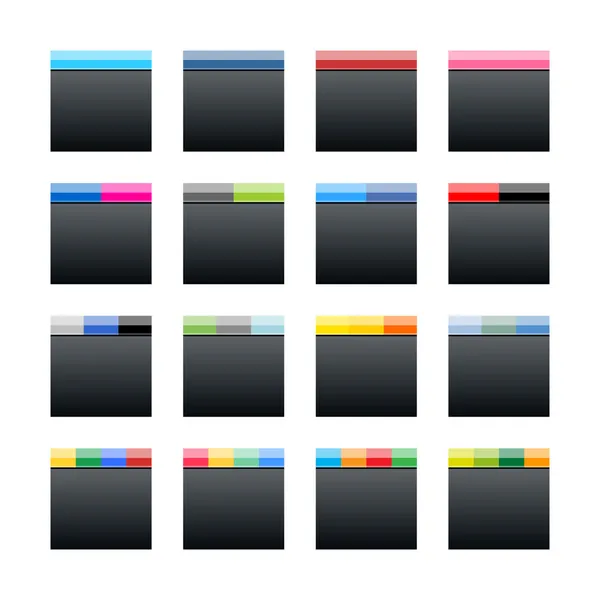 Icono de redes sociales populares simples. Botón de internet de forma cuadrada negra con colores populares líneas rayadas sobre fondo blanco . — Vector de stock