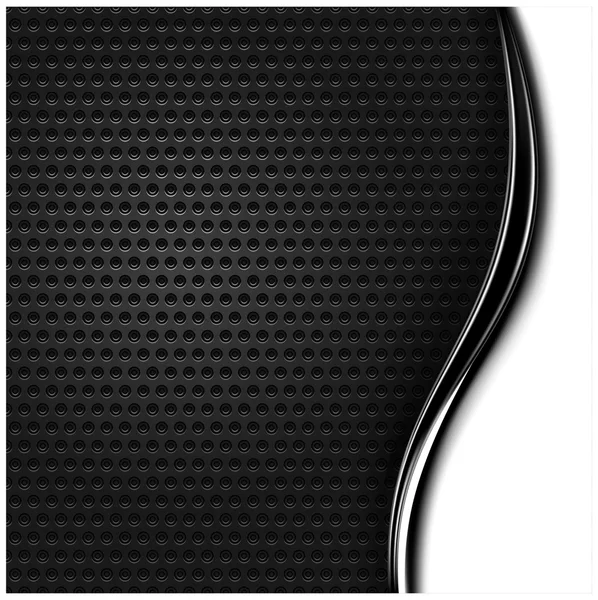 Metal perforated seamless texture. White and black dotted surface background with dark chrome metal strip. — Stock Vector