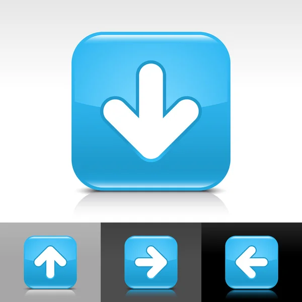 Bouton web bleu brillant avec signe de flèche blanche — Image vectorielle