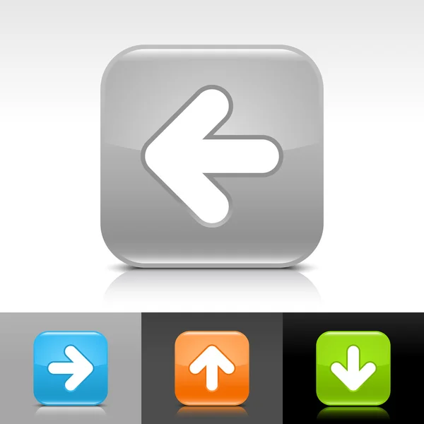 白い矢印記号の付いた、緑、灰色、青とオレンジ色の光沢のある web ボタン — ストックベクタ