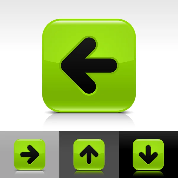 Grüner Hochglanz-Webbutton mit schwarzem Pfeil-Zeichen — Stockvektor