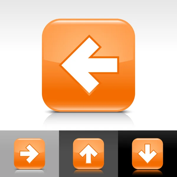Bouton web brillant orange avec signe de flèche blanche — Image vectorielle