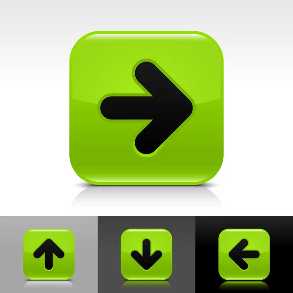 黒い矢印記号の付いた緑の光沢のある web ボタン — ストックベクタ