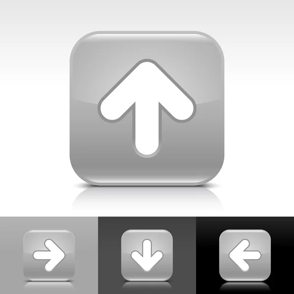 Grigio pulsante web lucido con freccia bianca segno — Vettoriale Stock