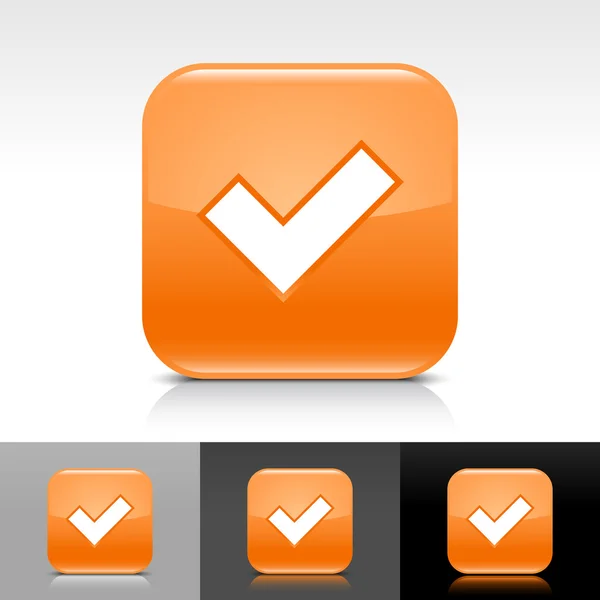 Orange glossy web button with black check mark sign. — Stock Vector