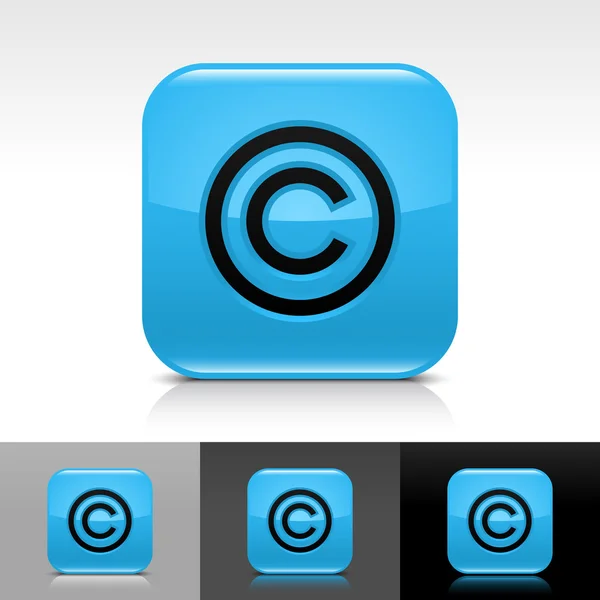 Botón web brillante azul con signo de copyright negro — Archivo Imágenes Vectoriales