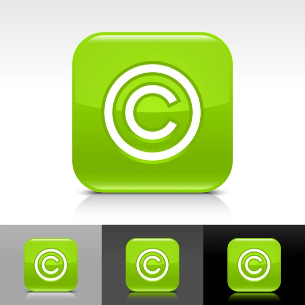 Pulsante web verde lucido con segno di copyright bianco — Vettoriale Stock